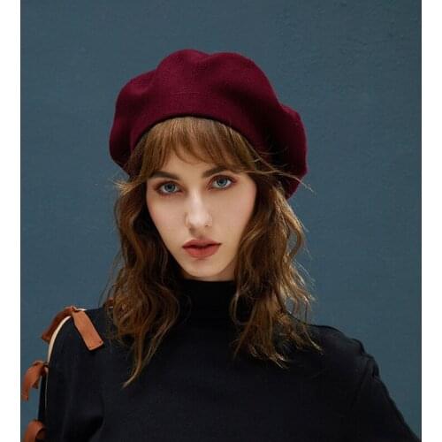 Winter Berets For Women Vintage Wool Knitted Hats Female Plain British Style Beanie Lady Painter Bonnet Hats Girl Red Berets Hat