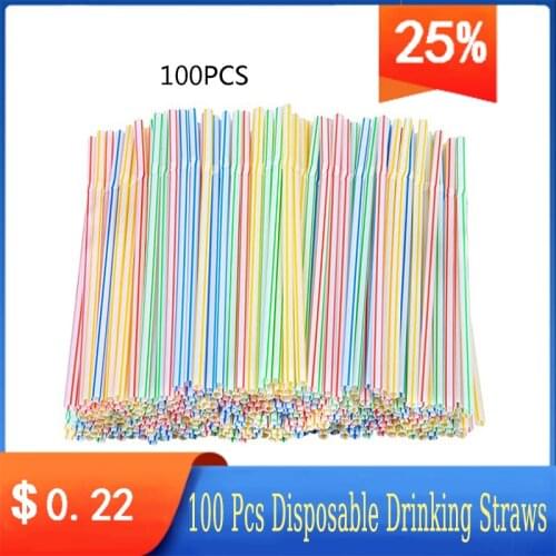 100 Pcs Flexible Plastic Solid White Party Tea & Coffee Shop Disposable Drinking Straws Wedding Decorations