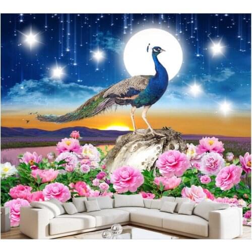 3d room wallpaper custom photo Dream sky peacock flowers in full bloom decor painting 3d wall mural wallpaper for walls 3 d
