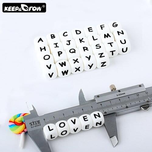 KEEP&GROW 200Pcs 12mm Alphabet Silicone Beads English Letter Silicone Teething Beads Babys Teether DIY Teething Necklace Toys