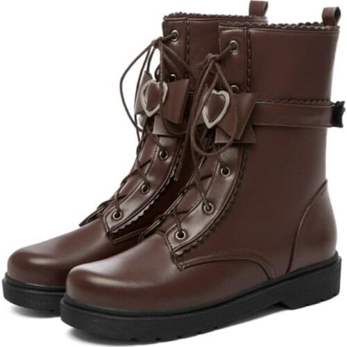 PXELENA Retro JK Collegiate Martin Boots Girls Student Low Heels Lace Up Buckle Belt Women Cosplay Uniform Shoes Plus Size 34-43