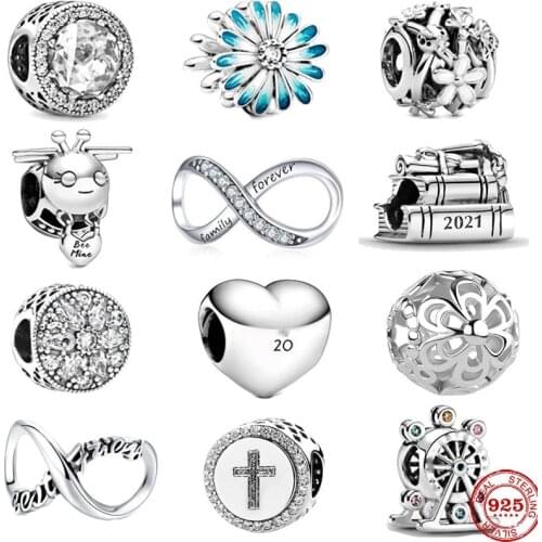 2020 new 925 sterling silver white blue daisy bee mine 2021 Graduation beads Fit Pandora Bracelets Necklaces for Women Making