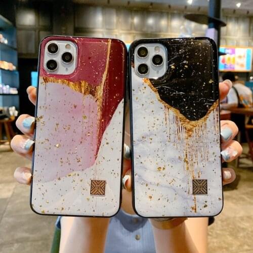 New Gold Foil Red Marble Phone Case For Iphone 12 11 Pro MAX Mini X XR XS MAX SE 2020 7 8 Plus Bumper Shockproof Cover Luxury