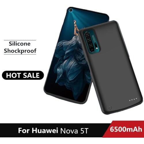 ZKFYS Power Bank Case For Huawei Nova 5T Battery Case 6500mAh Soft Silicone Frame External Battery Powerbank Charging Cover Case