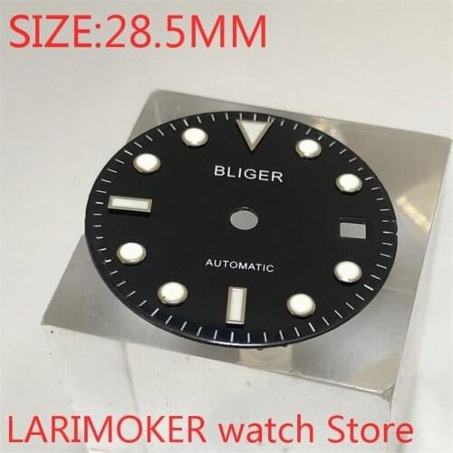 Bliger /28.5MM Sterile Watch Dial black Watch Dial Parts Fit ETA 2836/2824 DG2813/3804 Miyota 8215 821A MH35 MH36 Movement