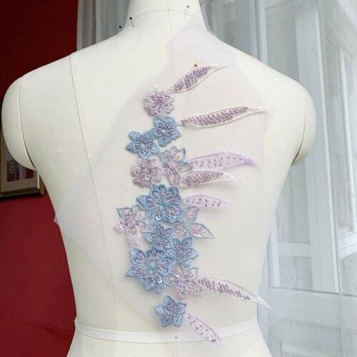 Colored Sequins Beaded Lace Flower Patch Applique Fabric Dance Costume Dress Decoration DIY Accessories RS2588