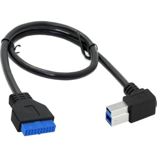 CY 50cm USB 3.0 B Type Male to 3.0 Motherboard 19pin Header Cable 90 Degree Left angled