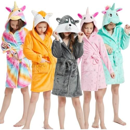 Kids Unicorn Robe For Girls Pajamas Animal Fox Wolf Hooded Children Bathrobe Boys Sleepwear Kids Dressing Gown Baby NightGown
