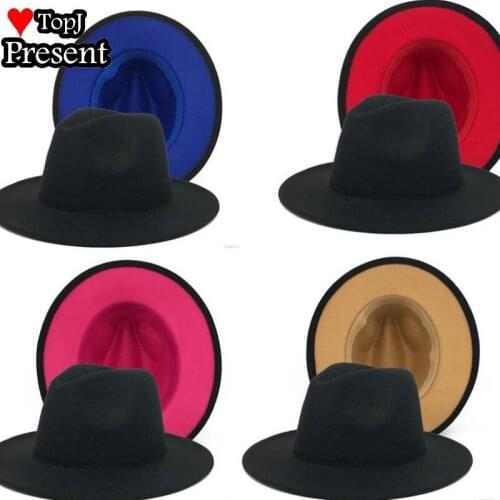 More colours Outer factory price Patchwork Felt Jazz Fedora Hats with Thin Belt Buckle Men Women Wide Brim Panama Trilby Cap