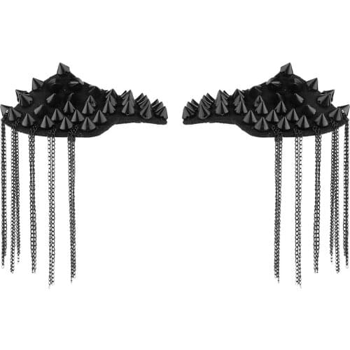 2Pcs Fashion Shoulder Epaulets Vintage Spike Rivet Tassel Epaulet Shoulder Boards Badge Brooches Women Men Clothing Accessories