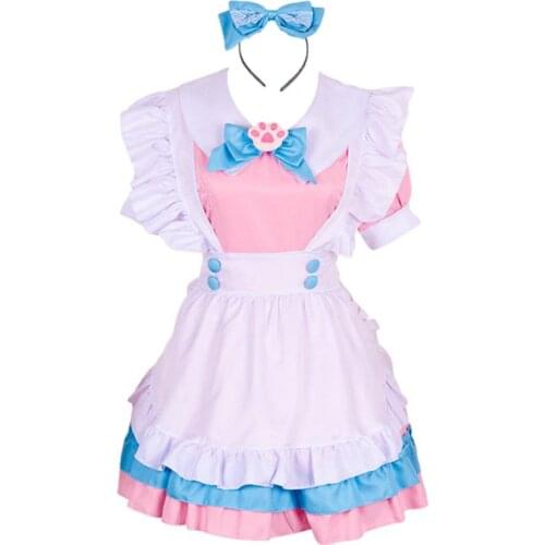Maid Costume Set Comfortable Cute Cat Role Playing Lolita Dress Maid Outfit Uniform With Bow Tie Anime Apron Cafe Costume