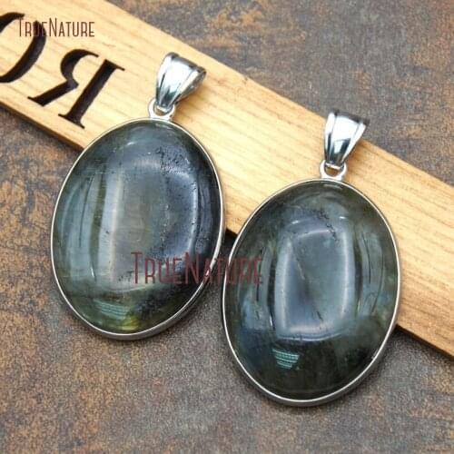 Labradorite Pendant Bezel Setting Silver Plated Oval Shape Pendant 45x32mm PM12387
