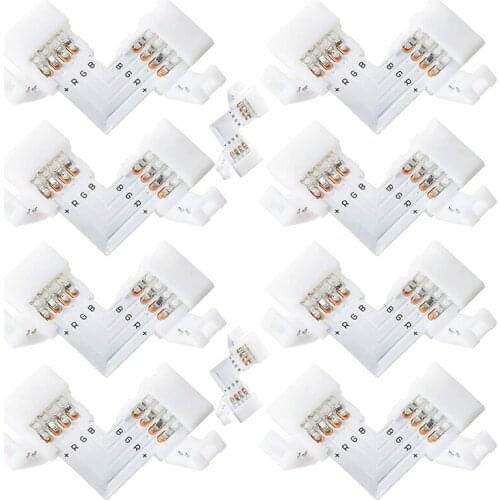 L Shape 4-Pin LED Connectors 10Pack 10mm Wide Right Solderless Connector for 3528/5050 SMD RGB LED Light Strips
