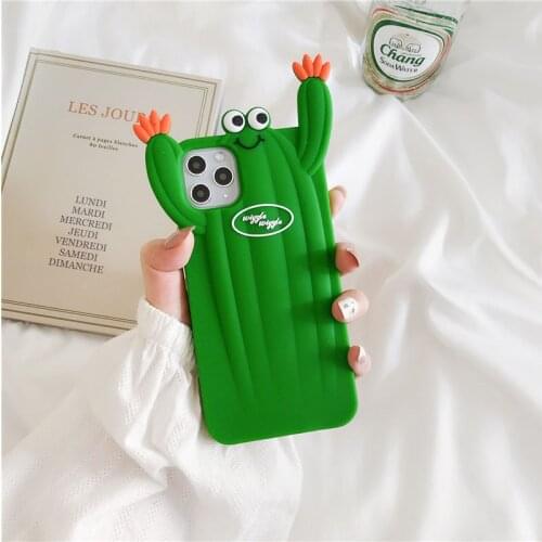 Cute Cactus Green Leaf Soft silicone Phone Case For iPhone 12mini 11 pro max XS MAX X XR SE 7 8 6 Plus ins Popular Cartoon C