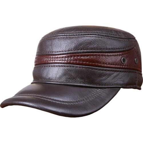 Genuine Leather Hat Winter Autumn Sheepskin Earprotection Hats Mens 100% Genuine Leather Cap Adjustable Warm Baseball Cap B7256