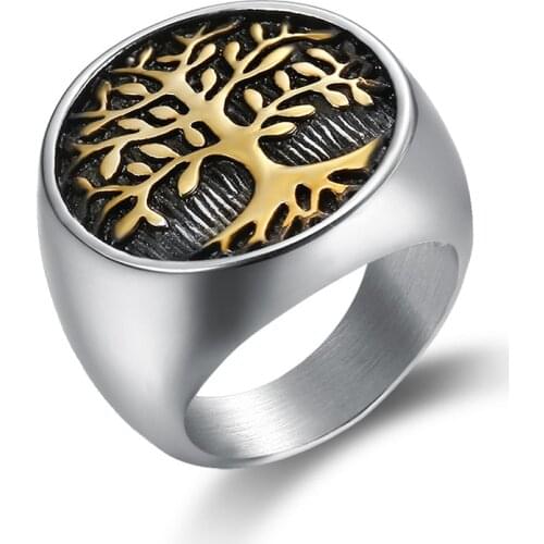 New Silver color Ring For Man Tree Of Life Stainless Steel Male Alliance Casual Jewelry US Size 7# -15