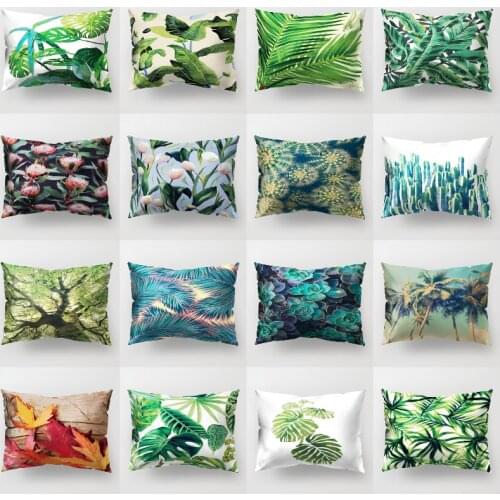 Spring Leaf Print Pattern Rectangular Pillow Lumbar Pillowcase Seat Cushion Cover
