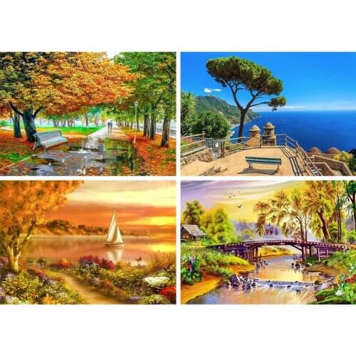 New 4 Pack Sailboat View 5D DIY Diamond Painting Kits Full Drill Rhinestone Embroidery Cross Stitch Home Decor