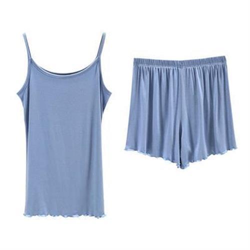 One set woman Nightie Sleepwear SOLID color Home Clothes Tops and Shorts Womens Modal Pajamas fashion for summer