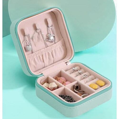 Jewelry Organizer Display Travel Jewelry Case Boxes PU Leather Earring Necklace Ring Portable Holder Zipper Small Box 2021