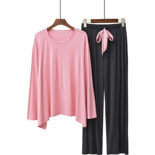 Long Sleeve Modal Pajamas Set Women Long Sleeve Pants 2Piece/Suit Cool Homewear Tracksuit 2020 Fashion Sexy Autumn Big Size Slee