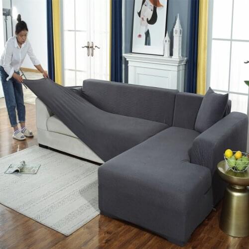 Plush Fabirc Elastic Sofa Cover Solid L Shape Sofa Covers Velvet for Living Room Stretch Slipcover Couch Cover S1001