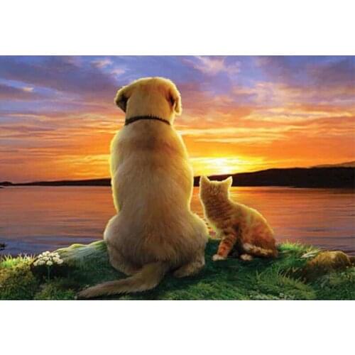 Full Square/Round Drill 5D DIY Diamond Painting Golden retriever dog and cat 3D Embroidery pattern Mosaic Home Decor Gifts TY204