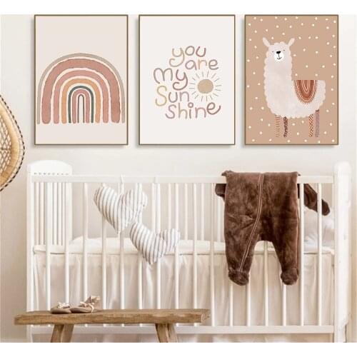 You Are My Sunshine Quotes Art Alpaca Print Rainbow Canvas Poster Nursery Wall Art Painting Boho Posters Picture Baby Room Decor