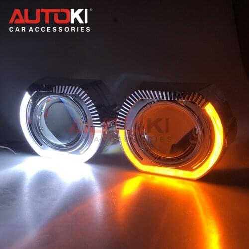 AUTOKI 2019 Sport LED Running Light White Amber Switchback Turn Signal HID Bi xenon Projector Lenses H4 H7 Retrofit headlamp