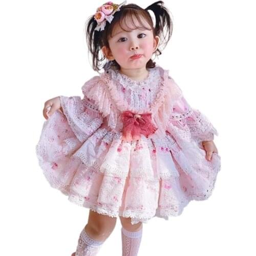 Spring New Arrivals Baby Girls Sweet Flower Girls Dress Girls Party Fashion Sweet Cotton Lace Dress Kids Dresses for Girls
