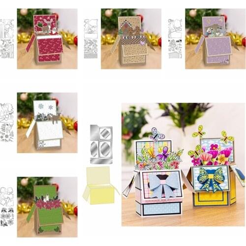 Pop Up Box+Various Stamps And Dies 2020 Pop Up Box Of Winter Christmas Theme Cutting Dies Stamps Set For Scrapbooking Stencils