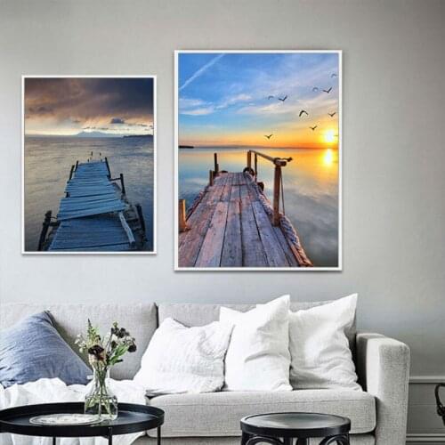 YongHe Europe Canvas Painting Sea Level Customizable Home Decorative Wall Pictures Bridge Sea View For Decorate Living Room