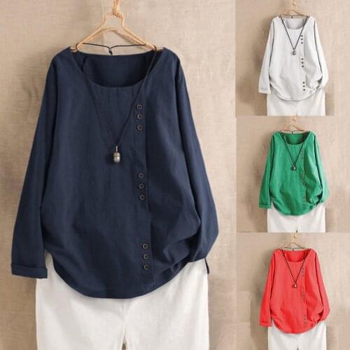 Hot Womens Casual Solid Blouse Loose Button Plus Size Long Sleeve Shirt Blouse Tops Simple Fashion Daily Blouse Топ Женский 2021