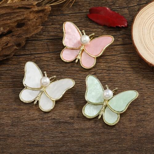 Muylinda Blue White Pink Color Butterfly Pins Enamel Butterfly Pearl Pins Metal Insect Brooch For Women Scarf Clip Suit Jewelry
