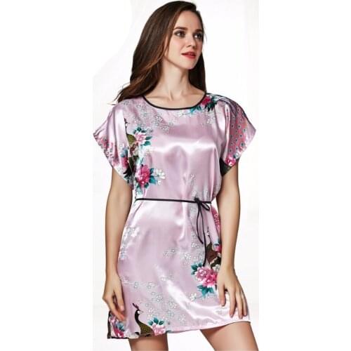 Women Sleepwear Silk gowns Dress Nightgown Peacock&Flower Nightdress Women Satin Rayon Nightwear Home Wear Housecoat
