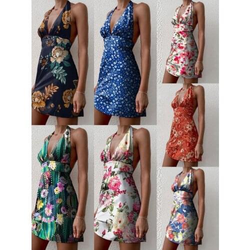 Dresses for women 2021 European and American Summer Beach Resort sexy open back sleeveless trend short lace up dress dresses