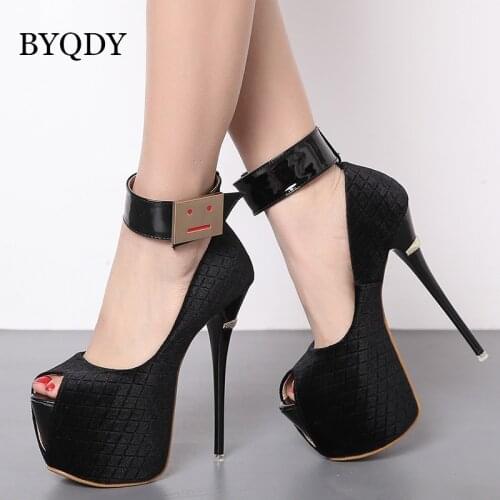 BYQDY Women Extreme High Heels Pumps Platform Open Peep Toe Buckle Strap Stripper Heels Pumps 7cm Lady Shoes Spring Autumn Shoe