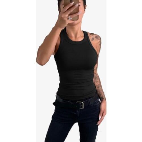 Women Classic Black White Solid Color All-Match Base Vest 2021 Summer Ladies Round Neck Casual Slim Sleeveless Tank Top