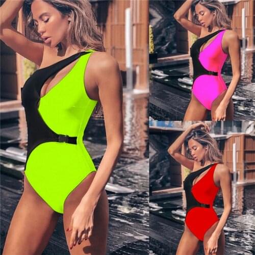 Sexy One Piece Swimsuit One Shoulder Bodysuit Swimwear Women Push Up Bikini Set Solid Monokini Swimsuit 2019 Brazilian Biquini