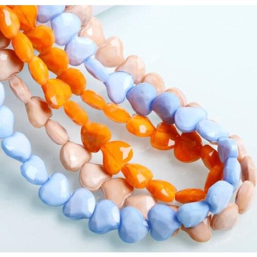 10pcs Asymmetric Heart Shape 16mm Opaque Faceted Glass Loose Beads For Jewelry Making DIY Crafts Findings
