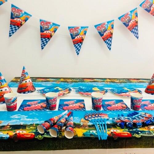 132pcs/bag Cars Flags Tablecloth Straws Cups Plates Party Supplies Kids Birthday Decoration favors