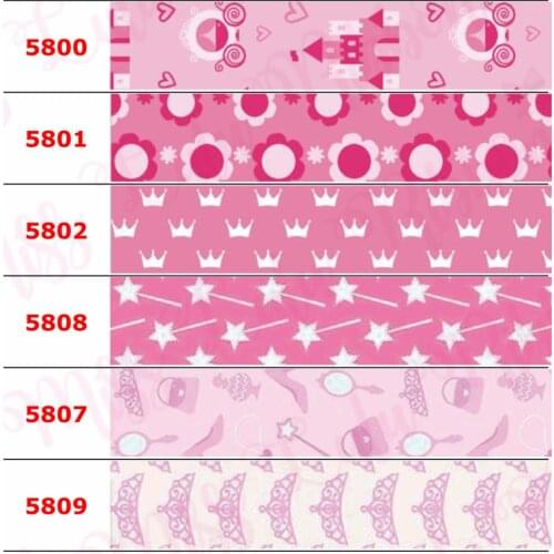 16mm-75mm Cartoon Crown Princess Dress Printed Grosgrain/Elastic Ribbon Rainbow Gradient Color DIY Hair Bowknots 50yards/roll