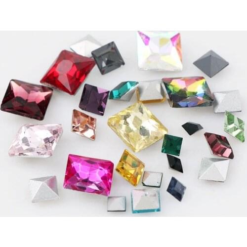 20Pcs 6mm Mixed Color Square Pointed Back Crystal Fancy Stone Glass PointBack Stones For DIY Wedding Dress Jewelry Stones Beads