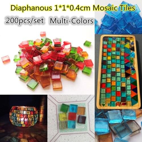 200pcs Diaphanous Crystal Mosaic Tiles Mixed-Color Translucent Square Mosaic Tile DIY Art and Crafts Material for Children/Kids