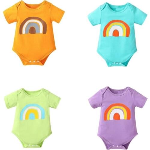 2021 Summer Cute Baby Cotton Babysuits Infant Candy Color Short Sleeve Triangle Romper Baby Girl Rainbow Print Bodysuit Jumpsuit