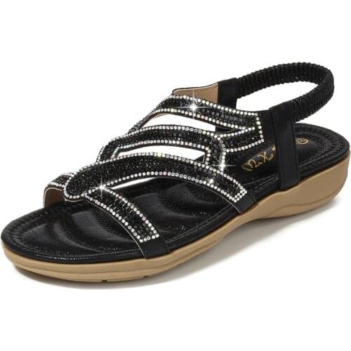 2021Fashion casual sandals women flat wedges party diamonds gladiator summer shoes girls low heels Sandalias Mujer Feminina 2021