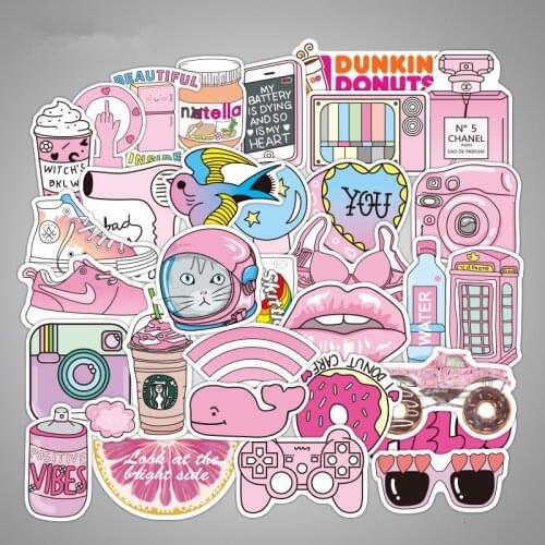 50PCS DIY Pink Cartoon Unicorn Girl Stickers Room Decoration Laptop Luggage Wall Sticker For Kids Rooms Living Room Wall Decor