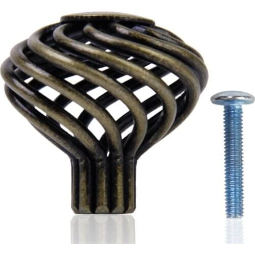 8 x Spiral Cage Design Vintage Kitchen Cabinet Cupboard Handles Knobs 34mm---Antique brass