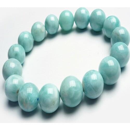 Genuine Blue Natural Stone Bracelet Women Men 13mm Stretch Crystal Round Bead Natural Larimar Bracelet Drop Shipping