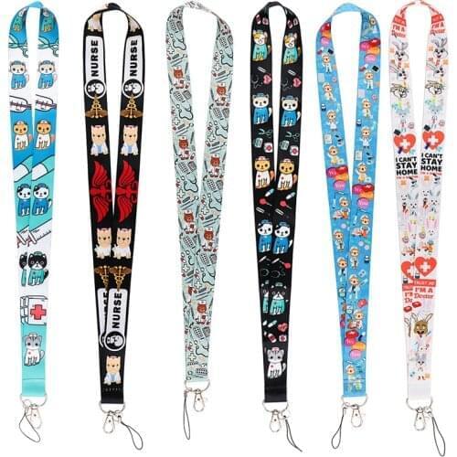 MD1092 Medical Animals Cat Rabbit Doctor Nurse Neck Strap Lanyard for Key ID Card Mobile Phone Straps USB Badge Holder Hang Rope